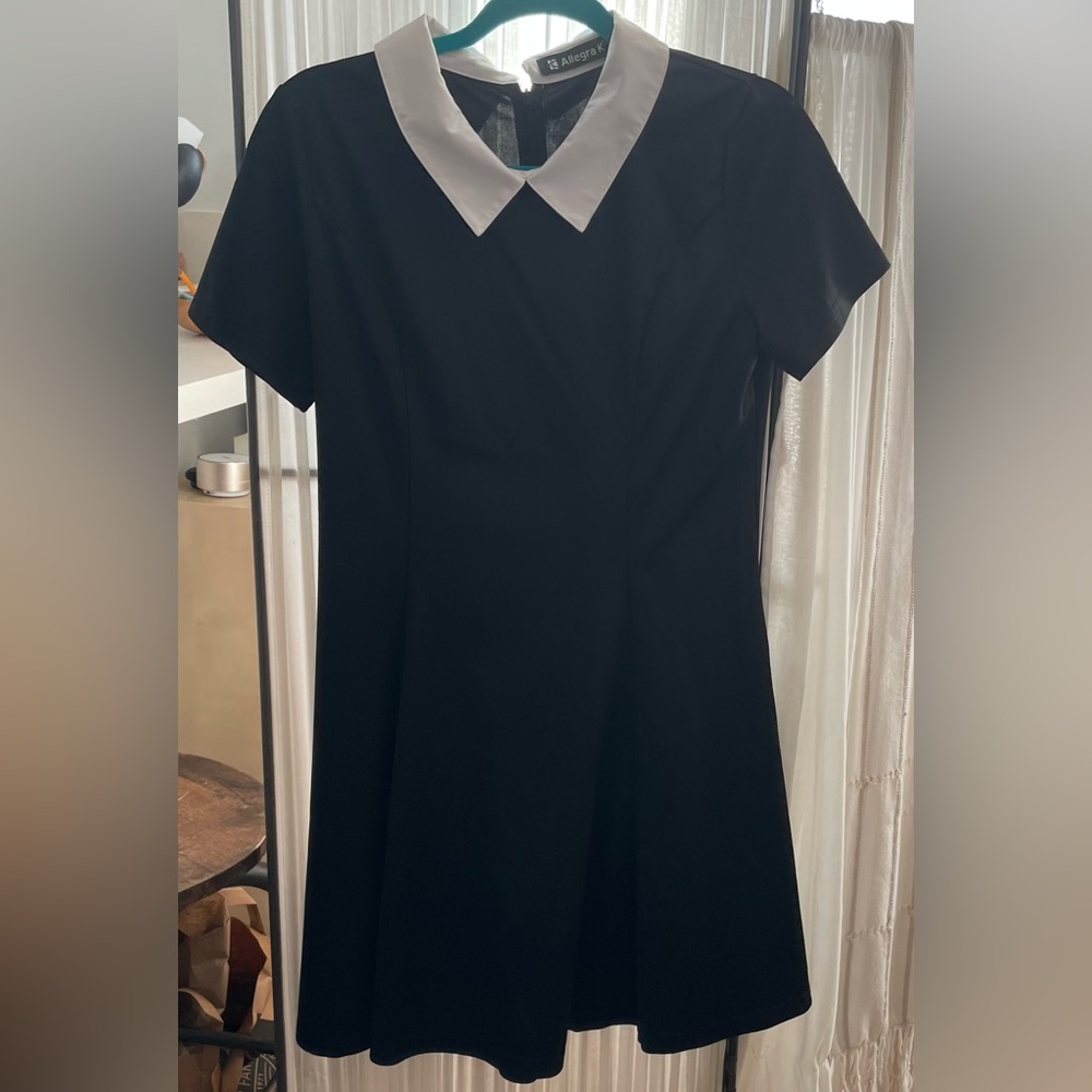 Wednesday Addams Style Black Collared Short Dress